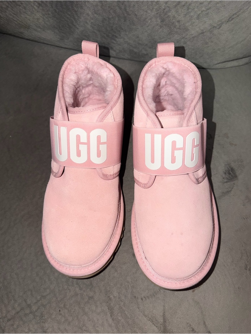 UGG women Pink Suede Shearling Strap One-Piece Footies